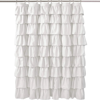 Ruffle Trim Shower Curtain, Soft Washable Polyester Cloth, Fabric Shower Curtain, Shower Curtains Washable, Water-repellent Shower Curtain, Bathroom Accessories, Home Decor Supplies, Waterproof Bathroom Curtain, Bathroom Decoration Accessories