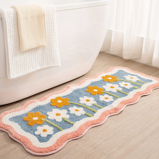 1pc Bathroom Rug Mat, Extra Soft Absorbent Premium Bath Rug, Non-Slip Comfortable Floral Bath Mat for Bathroom Floor, Sink, Bathtub, Shower Room