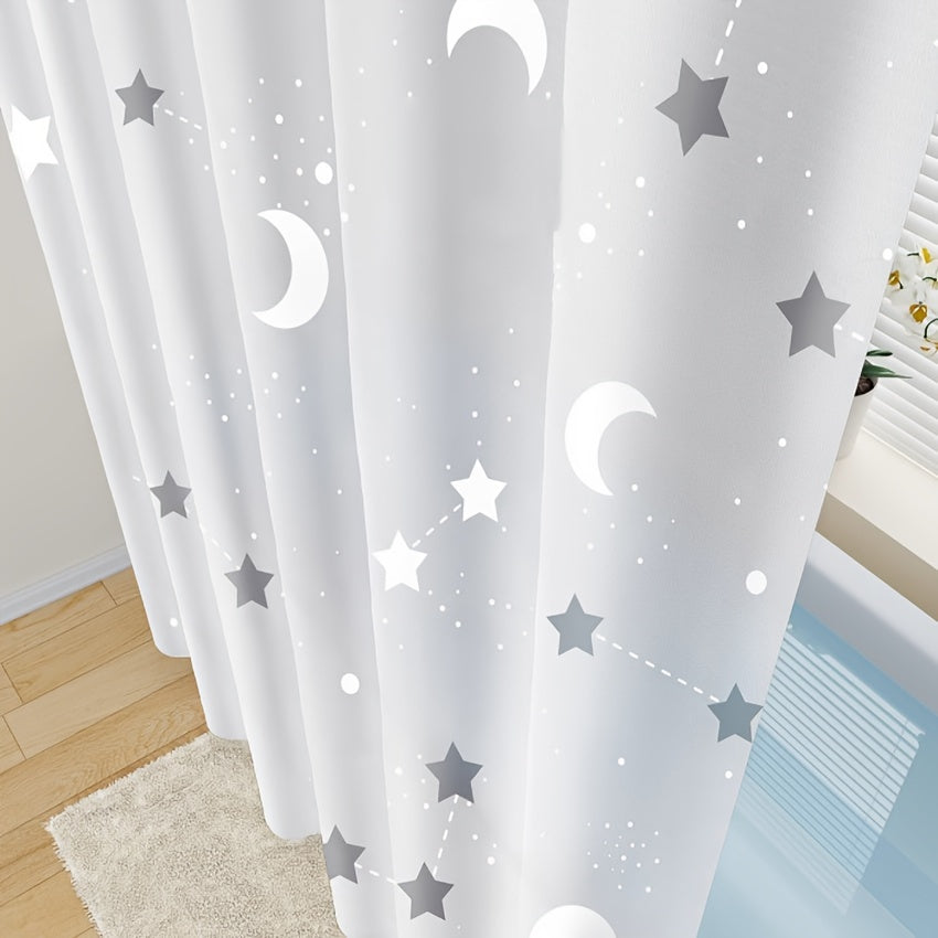 Bathroom 1pc Thick PEVA Shower Curtain Liner, Raindrop Stars Moon Romantic Pattern, Translucent Bathtub Bath Curtains, Bathing Cover Lining with Hooks