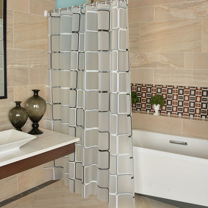 1pc Multiple Sizes Available for Selection Semi-Transparent Large-Grid Pattern PEVA Shower Curtain, Plastic Shower Curtain, Dry-Wet Separation Hanging Curtain, Home Decoration Curtain, with Plastic Shower Curtain Hooks And Metal Eyelets
