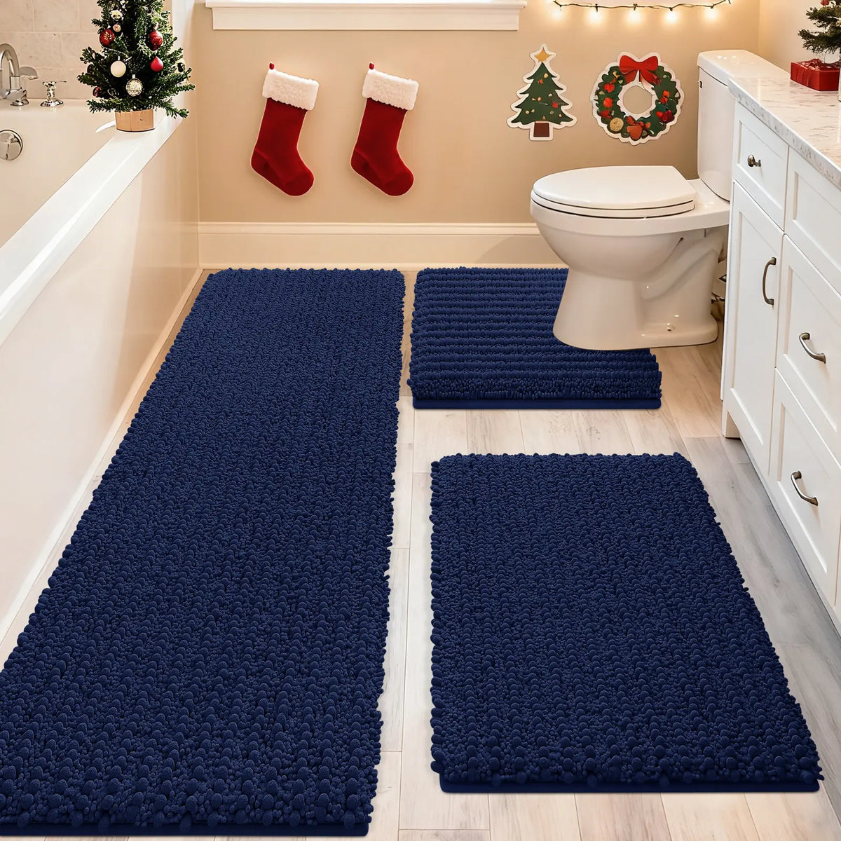 ACCUMTEK Upgrade Extra Large Bathroom Rug Set Ultra Soft, Thick Absorbent Bath Mats, Non Slip Chenille Toilet Mat for Bathroom, Bedroom, Kitchen