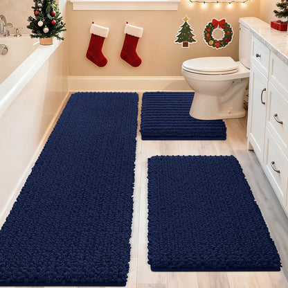 ACCUMTEK Upgrade Extra Large Bathroom Rug Set Ultra Soft, Thick Absorbent Bath Mats, Non Slip Chenille Toilet Mat for Bathroom, Bedroom, Kitchen