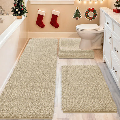 ACCUMTEK Upgrade Extra Large Bathroom Rug Set Ultra Soft, Thick Absorbent Bath Mats, Non Slip Chenille Toilet Mat for Bathroom, Bedroom, Kitchen