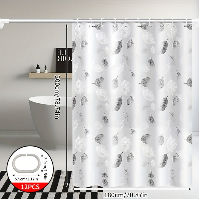 Fresh Leaf High-End Bathroom Shower Curtain, Thickened Shower Curtain, Bathroom Partition Door Curtain, Shower Curtain, Shower Cover, Shower Room Partition, Geometric Printed Shower Curtain