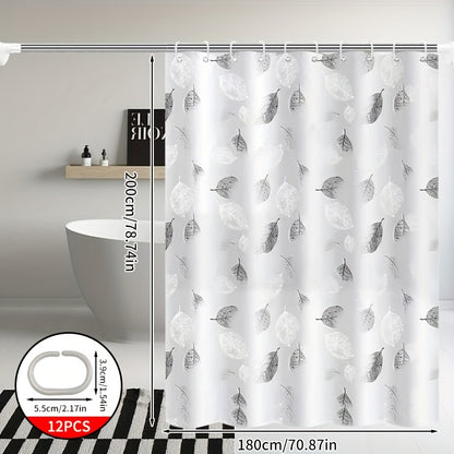 Fresh Leaf High-End Bathroom Shower Curtain, Thickened Shower Curtain, Bathroom Partition Door Curtain, Shower Curtain, Shower Cover, Shower Room Partition, Geometric Printed Shower Curtain
