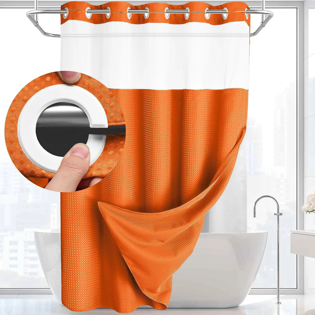 Waffle Texture Modern Waterproof Shower Curtain, Decorative Bathroom Accessory for Hotel, Salon & Dormitory Decor #GLOBAL PICKS