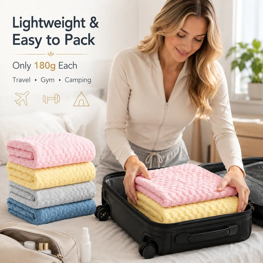 REDKISS 4-Pack 180g Microfiber Body Towels - Extra Large, Luxury Plush Waffle, Quick Drying Absorbent Multifunctional, Cold Wash Compatible for Bathroom, Spa
