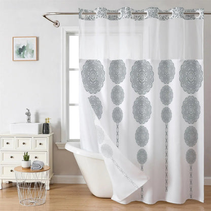Double Layer Waterproof Decorative Shower Curtain, 1 Count Removable Shower Curtain with Snaps, Bathroom Supplies Shower Curtain, Shower Curtain Liner, Shower Essentials