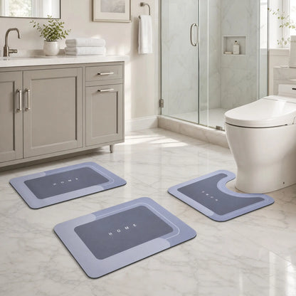 Home Supplies 3-Pack Natural Diatomite Bath Mats, Thin Frame, Low-Profile Anti-Skid, Soft, Absorbent, Fast Drying, Stain-Resistant, Machine Washable, Non-Slip Rubber Backing for Bathroom & Kitchen, Minimalist, Classic