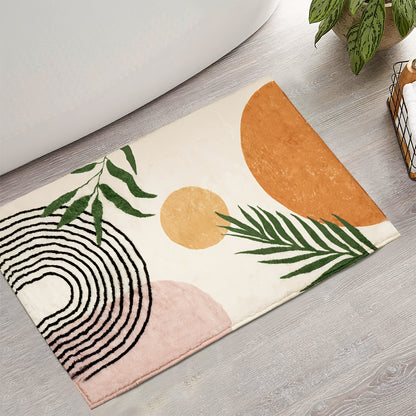 Luxurious Bohemian Style Non-Slip Bath Mat - Soft, Washable 700G Plush Faux Cashmere with TPR Backing, Modern Geometric & Botanical Design, Perfect for Shower & Bathtub, Rectangular, Bath Accessories