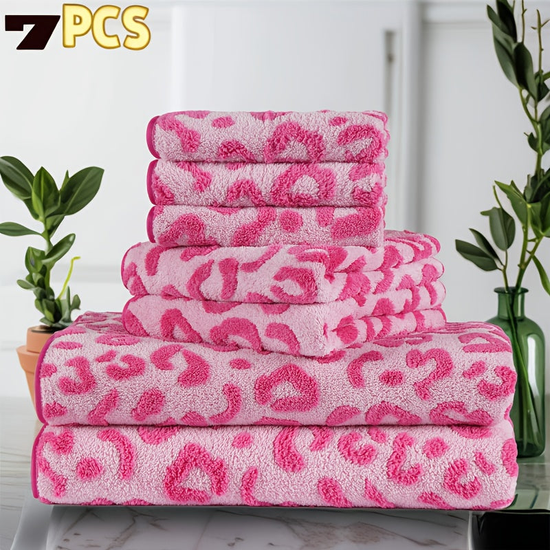 [Coral | Jacquard Craft] 7pcs Coral Bath Towel Set | Jacquard Craft, 70 * 140cm/27.5 * 55in + 42 * 70cm/16.5 * 27.5in + 35cm * 35cm/13.7in * 13.7in, Perfect for Women, Gym, Party, Gift, Vacation, Hotel, Home, Kitchen Supplies, Christmas Gift