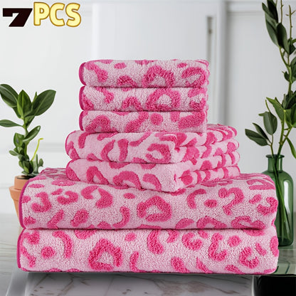 [Coral | Jacquard Craft] 7pcs Coral Bath Towel Set | Jacquard Craft, 70 * 140cm/27.5 * 55in + 42 * 70cm/16.5 * 27.5in + 35cm * 35cm/13.7in * 13.7in, Perfect for Women, Gym, Party, Gift, Vacation, Hotel, Home, Kitchen Supplies, Christmas Gift