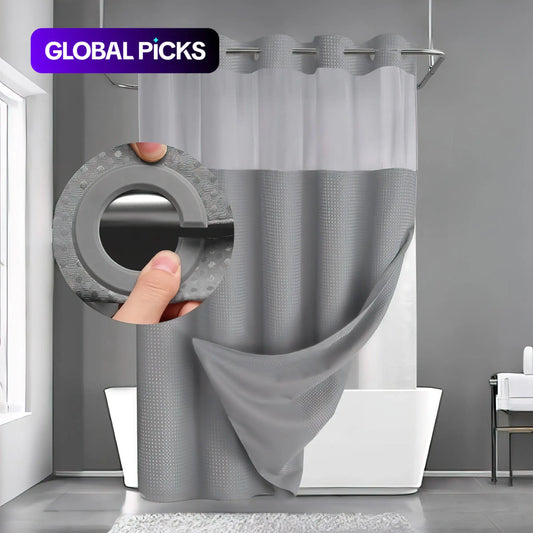 Waffle Texture Modern Waterproof Shower Curtain, Decorative Bathroom Accessory for Hotel, Salon & Dormitory Decor #GLOBAL PICKS