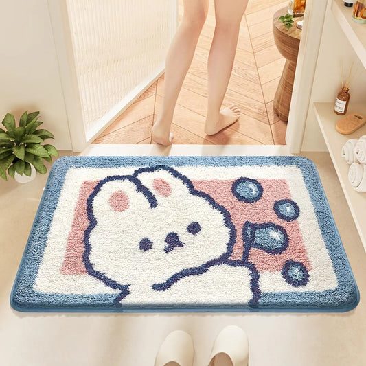 1pc Fluffy Bath Rug Thick Bathroom Mat, Extra Soft Bath Mat, Cute Rabbit Graphic Absorbent Premium Bathroom Rug, Non-Slip Comfortable Bathroom Mat for Bathroom Floor, Sink, Bathtub, Shower Room, Home Decor Spring Decor Christmas Decor