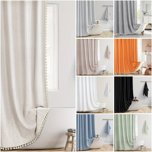 1pc Striped Polyester Shower Curtain, 72" x 72", Bohemian Style Vertical Stripe Texture with White Hooks Included