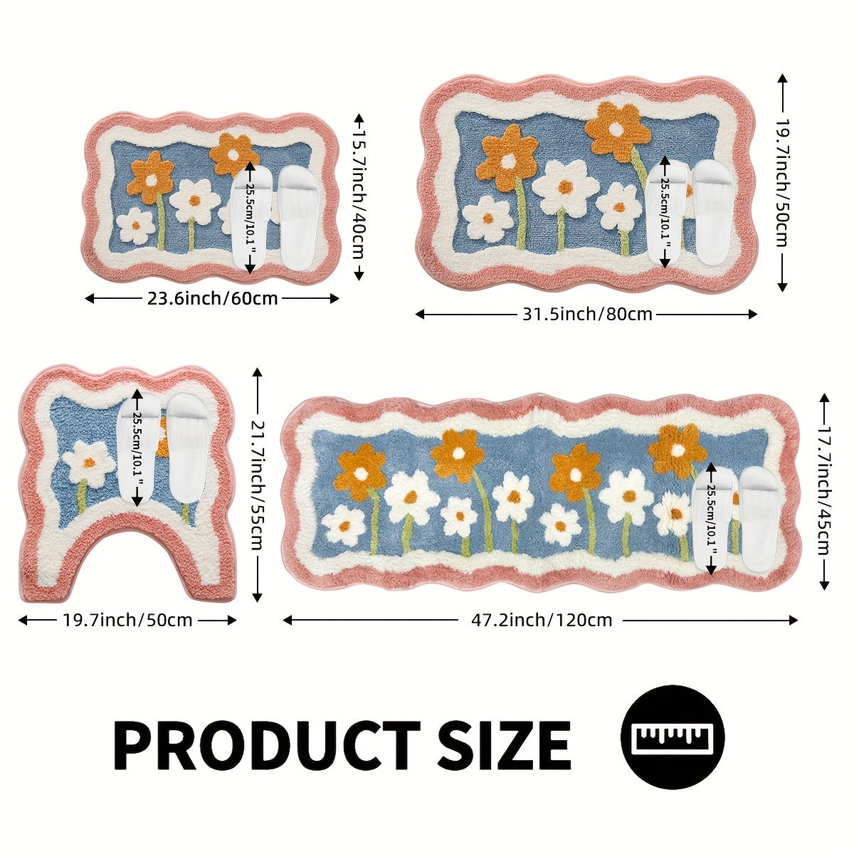 1pc Bathroom Rug Mat, Extra Soft Absorbent Premium Bath Rug, Non-Slip Comfortable Floral Bath Mat for Bathroom Floor, Sink, Bathtub, Shower Room