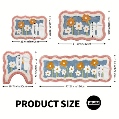 1pc Bathroom Rug Mat, Extra Soft Absorbent Premium Bath Rug, Non-Slip Comfortable Floral Bath Mat for Bathroom Floor, Sink, Bathtub, Shower Room