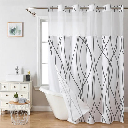 Double Layer Waterproof Decorative Shower Curtain, 1 Count Removable Shower Curtain with Snaps, Bathroom Supplies Shower Curtain, Shower Curtain Liner, Shower Essentials