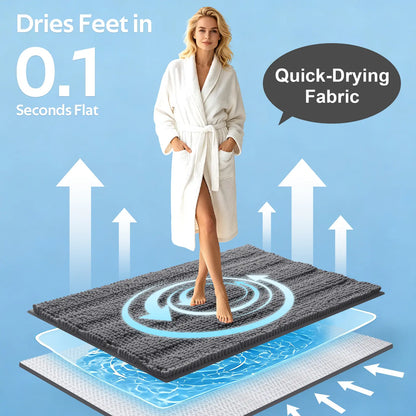 ACCUMTEK 3-Piece Soft Striped Rectangle Chenille Fiber Bathroom Rug Set - Non-Slip, Absorbent, Keeps Floors Dry Plush Shaggy Bath Mats for Bathroom Decor, Home Interior, High Pile