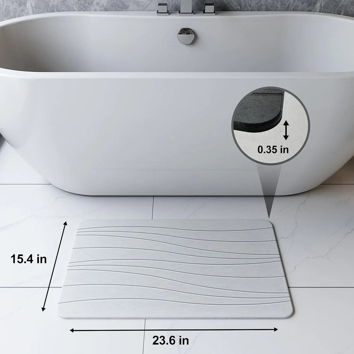 Stone Bath Mat for Bathroom, Diatomaceous Earth Mat - Fast-Drying, Non-Slip, Super Absorbent (23.6"×15.4" White Flow)