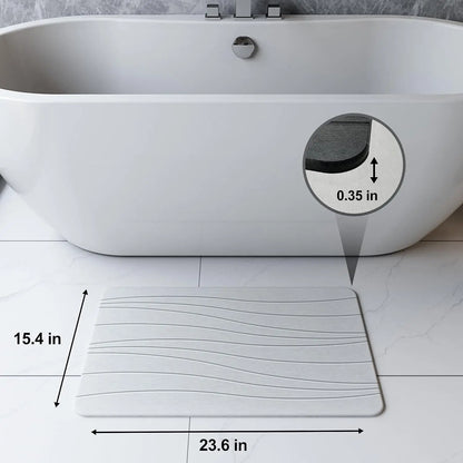 Stone Bath Mat for Bathroom, Diatomaceous Earth Mat - Fast-Drying, Non-Slip, Super Absorbent (23.6"×15.4" White Flow)