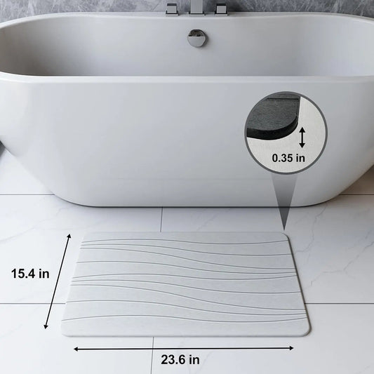Stone Bath Mat for Bathroom, Diatomaceous Earth Mat - Fast-Drying, Non-Slip, Super Absorbent (23.6"×15.4" White Flow)