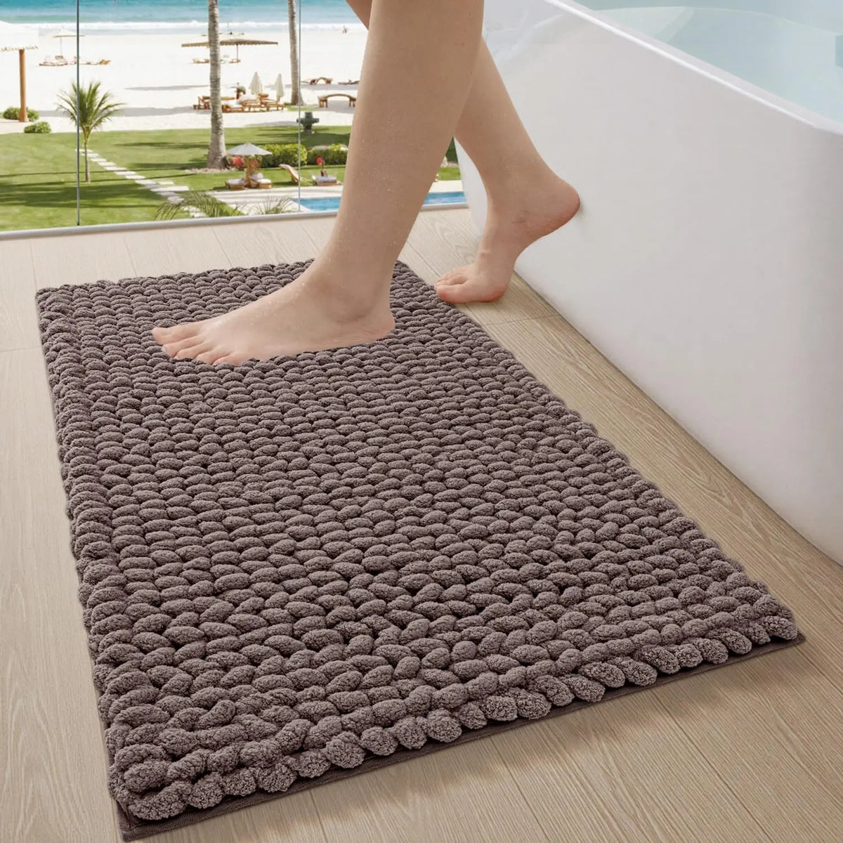 Lumi Luxury Bathroom Rug White Ultra Soft Quick Dry with Braid Design for Bathtub Absorbent Washable Laundry Use Microfiber Shower Fluffy Home Goods Thick Non-Slip Mat 17"x30"
