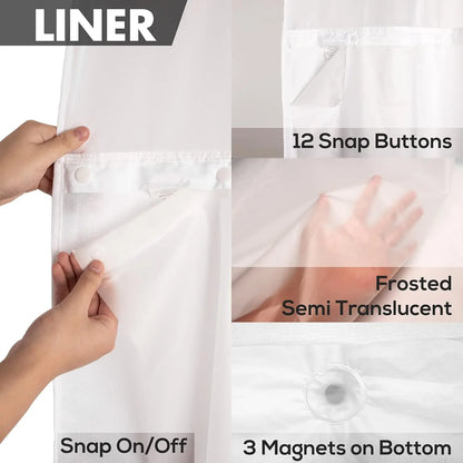 No-Hook Waffle Pattern Modern Waterproof Fabric Shower Curtain with Snap-In Liner, Light Home Bathroom Accessory Set for Hanging Window Use