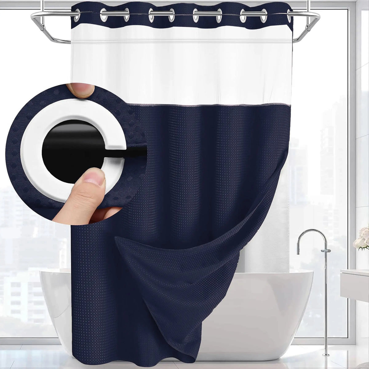 Waffle Texture Modern Waterproof Shower Curtain, Decorative Bathroom Accessory for Hotel, Salon & Dormitory Decor #GLOBAL PICKS