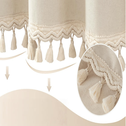 1pc High-GSM Blend Three-Layer Tassel Lace Shower Curtain, Home Decor Curtain, Bathroom Curtain, Includes Matching Hooks