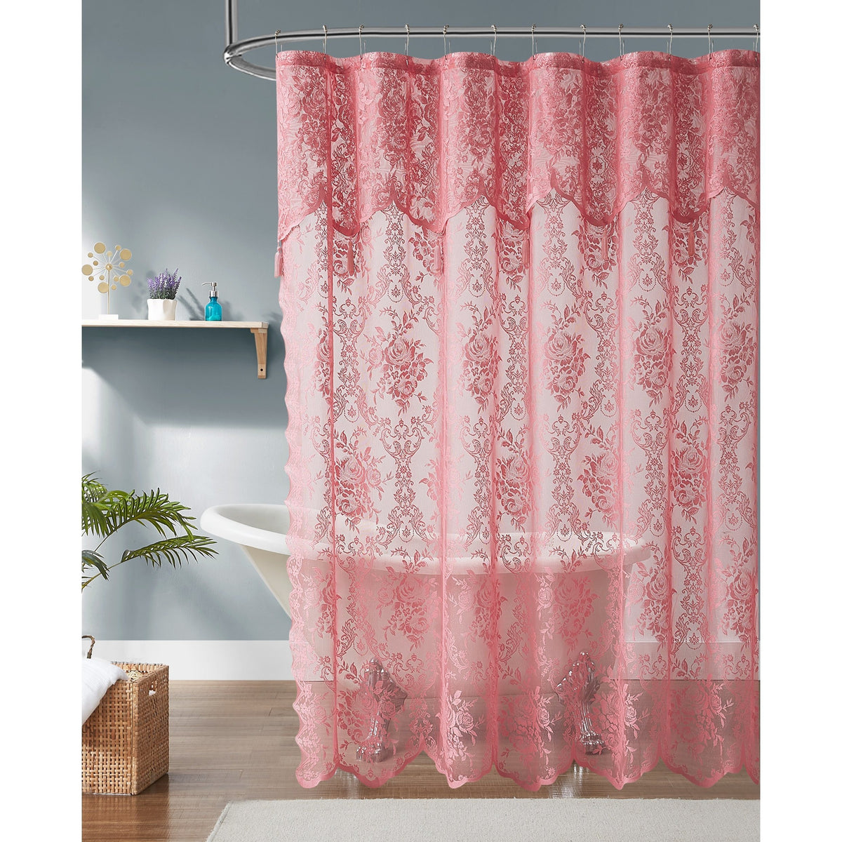 WARM HOME DESIGNS Luxury Lace Shower Curtain with Attached Valance & Tassels in Many Colors and Sizes