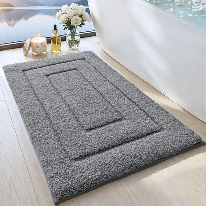 DEXI Bathroom Rug (24x16in), Non-Slip Machine Washable Bath Mat with Rubber Backing, Absorbent Soft Quick-Dry Microfiber Shaggy Indoor Shower Floor Rug, Beige, Machine Washable Rugs,back to school,dorm essentials,home decor,home essentials
