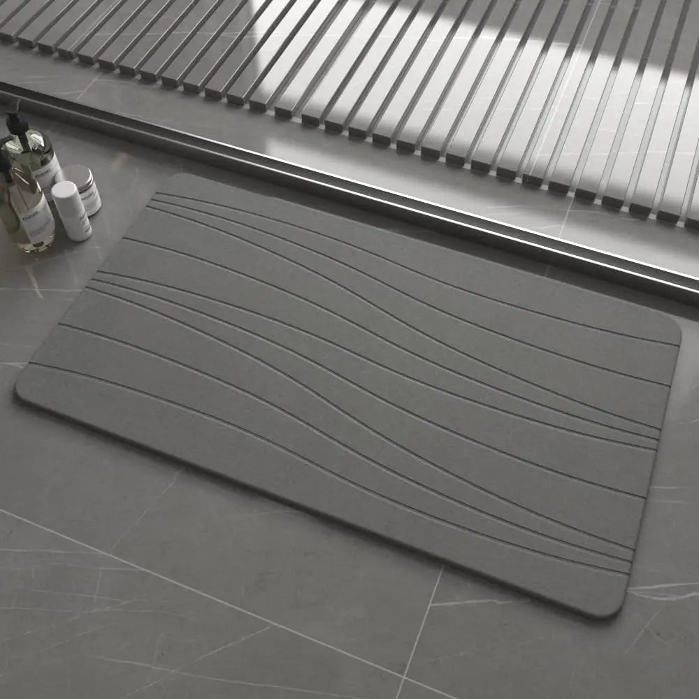 Stone Bath Mat for Bathroom, Diatomaceous Earth Mat - Fast-Drying, Non-Slip, Super Absorbent (23.6"×15.4" White Flow)