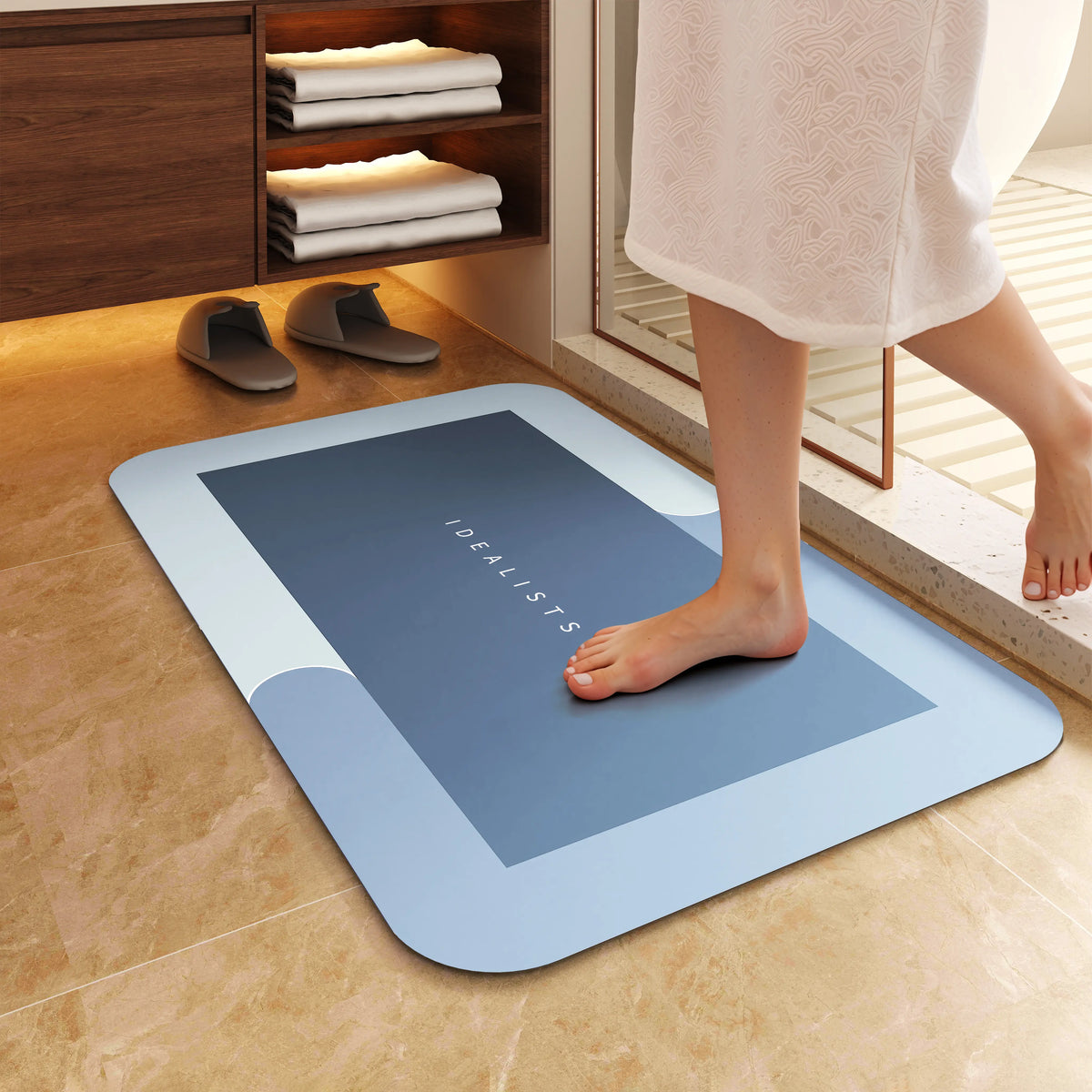 Bathroom Mat Premium Quick-Dry-Ultra-Absorbent Thin Diatomite Bath Mat-Rubber Backing Thin Non-Slip, Machine Washable, and Mildew-Resistant Rug for Shower, Kitchen, Laundry Room,and More with Geometric Design and Easy Cleaning Father's Day gift