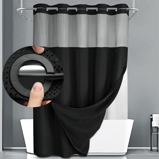 Hookless Shower Curtain with Snap Liner - Suitable for Home & Hotel Bath Curtain, Multicolor Waffle Window, Double Layer Panels, Hand Washable Curtain with Liner Set, No Hooks Required for Bathroom Decor Gift