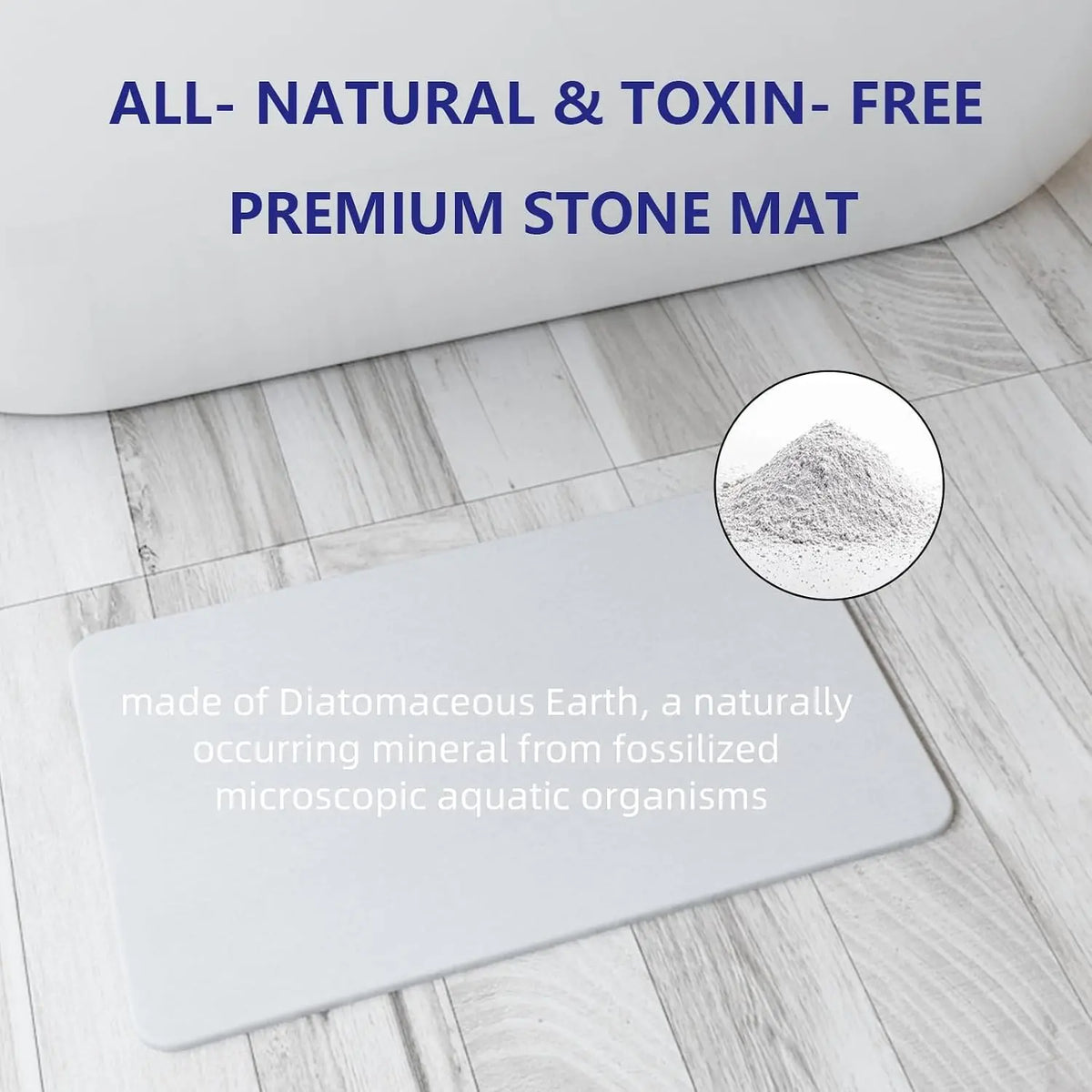 Stone Bath Mat for Bathroom, Diatomaceous Earth Mat - Fast-Drying, Non-Slip, Super Absorbent (23.6"×15.4" White Flow)