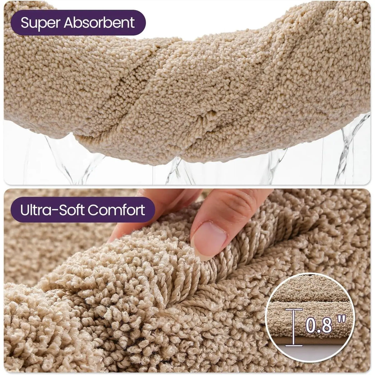 DEXI Bathroom Rug (24x16in), Non-Slip Machine Washable Bath Mat with Rubber Backing, Absorbent Soft Quick-Dry Microfiber Shaggy Indoor Shower Floor Rug, Beige, Machine Washable Rugs,back to school,dorm essentials,home decor,home essentials
