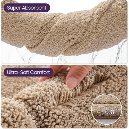 DEXI Bathroom Rug (24x16in), Non-Slip Machine Washable Bath Mat with Rubber Backing, Absorbent Soft Quick-Dry Microfiber Shaggy Indoor Shower Floor Rug, Beige, Machine Washable Rugs,back to school,dorm essentials,home decor,home essentials