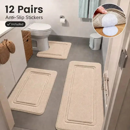 TOLSWE Polyester Knitted Striped Bathroom Floor Mats, 1/3pcs Set with 12 Pairs of Anti-Slip Pads, Super Absorbent, Ultra-Soft, Universal for Bathtub, Shower, Home Decor
