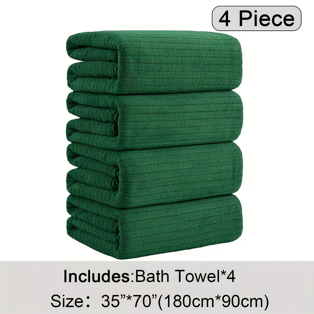 4pcs Oversized Bath Towels Set 90x180cm (35.43x70.87in) Ultra Soft Absorbent Microfiber Towels In Black, Gray, Teal, Purple & White Quick Dry, Lightweight, Highly Absorbent for Bathroom, Spa, Gym & Travel. Made Of Premium Microfiber.