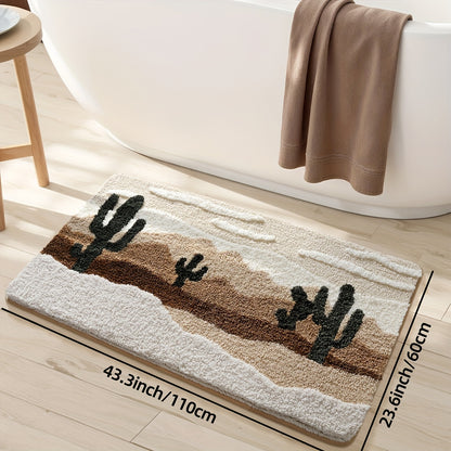 1pc Bathroom Rug Bath Mat, Desert Pattern Absorbent Premium Bathroom Rug, Non-Slip Comfortable Bathroom Mat for Bathroom Floor, Sink, Bathtub, Shower Room, Home Decor Christmas Decoration Christmas Gift