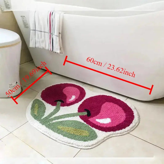 Home Decor Non-slip Cherry Shaped Decorative Mat, Water Absorbent Bathroom Rug, Cool Room Decor Rugs, Entrance Carpet for Home Bathroom & Kitchen, Bathroom Floor Mat, Water Absorbent Bathmat, Bathroom Mats Non Slip