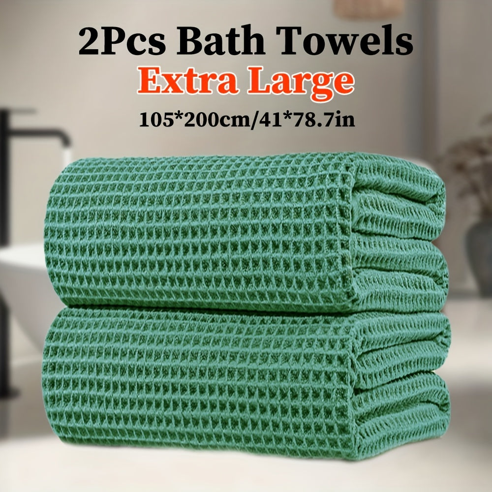 2pcs Extra Large Microfiber Waffle Weave Bath Towels, 105x200cm / 41x78.7in, 350GSM - Soft, Absorbent & Quick-Dry, Solid Color Options for Bathroom, Hotel, Gym & Spa Use, Hotel Bathroom Essentials, Contemporary Towel Design, Quickdry Fabric, Wash Cloths