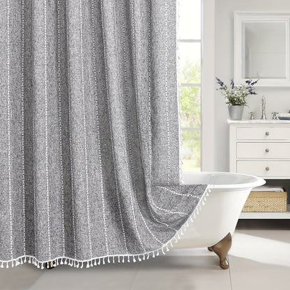 1pc Striped Polyester Shower Curtain, 72" x 72", Bohemian Style Vertical Stripe Texture with White Hooks Included