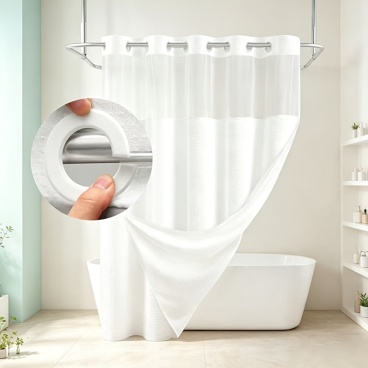 Double Layer Bath Curtain with Large Hole Dots, Polyester
