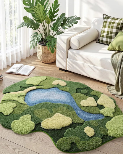 LUMI Moss Bath Mat Ultra Thick Soft Green Bathroom Rug 20x32 Daisy Pattern Non Slip Microfiber Absorbent for Shower Floor Sink Bedroom Home Decor