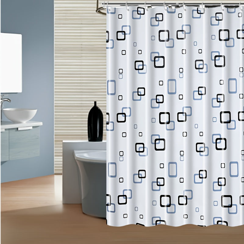 Small Checkered Shower Curtain, PEVA Material, Easy to Clean, All-Season Bathroom Decor, Home Curtain, with Rivet Holes at the Top and 6-12 Hooks, Suitable for Bathrooms, Privacy Barrier, Quick-Drying and Washable, Light-Blocking, Shower