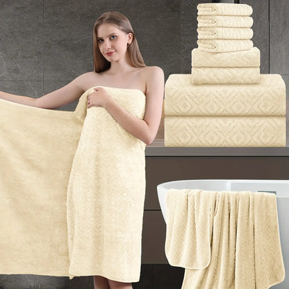 Premium Coral Fleece 8-Piece Towel Set - 2 Bath Sheets, 2 Hand Towels, 4 Face Towels - Super Soft Absorbent Quick-Drying Spa Quality Hotel Towels for Home & Travel, Unisex, Absorbent Fast bath sheet for shower Japanese wash cloth, Fluffy, Bath Sheets