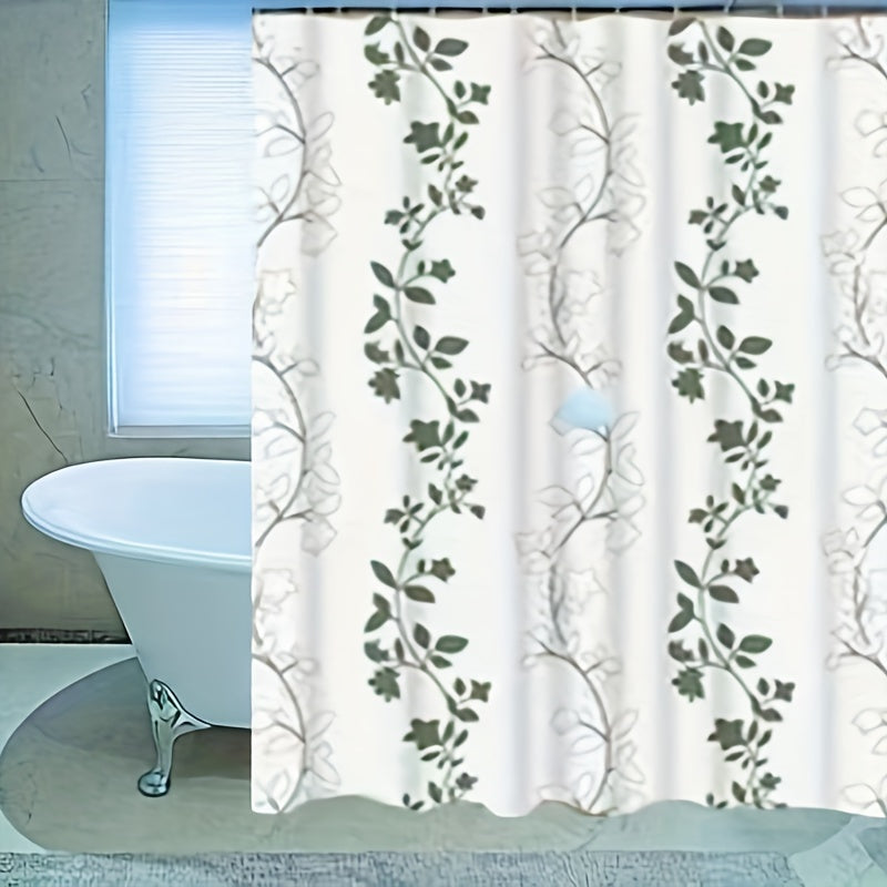 PEVA Bathroom Shower Curtain Partition, No Drilling Required, Includes 12pcs Shower Curtain Hooks