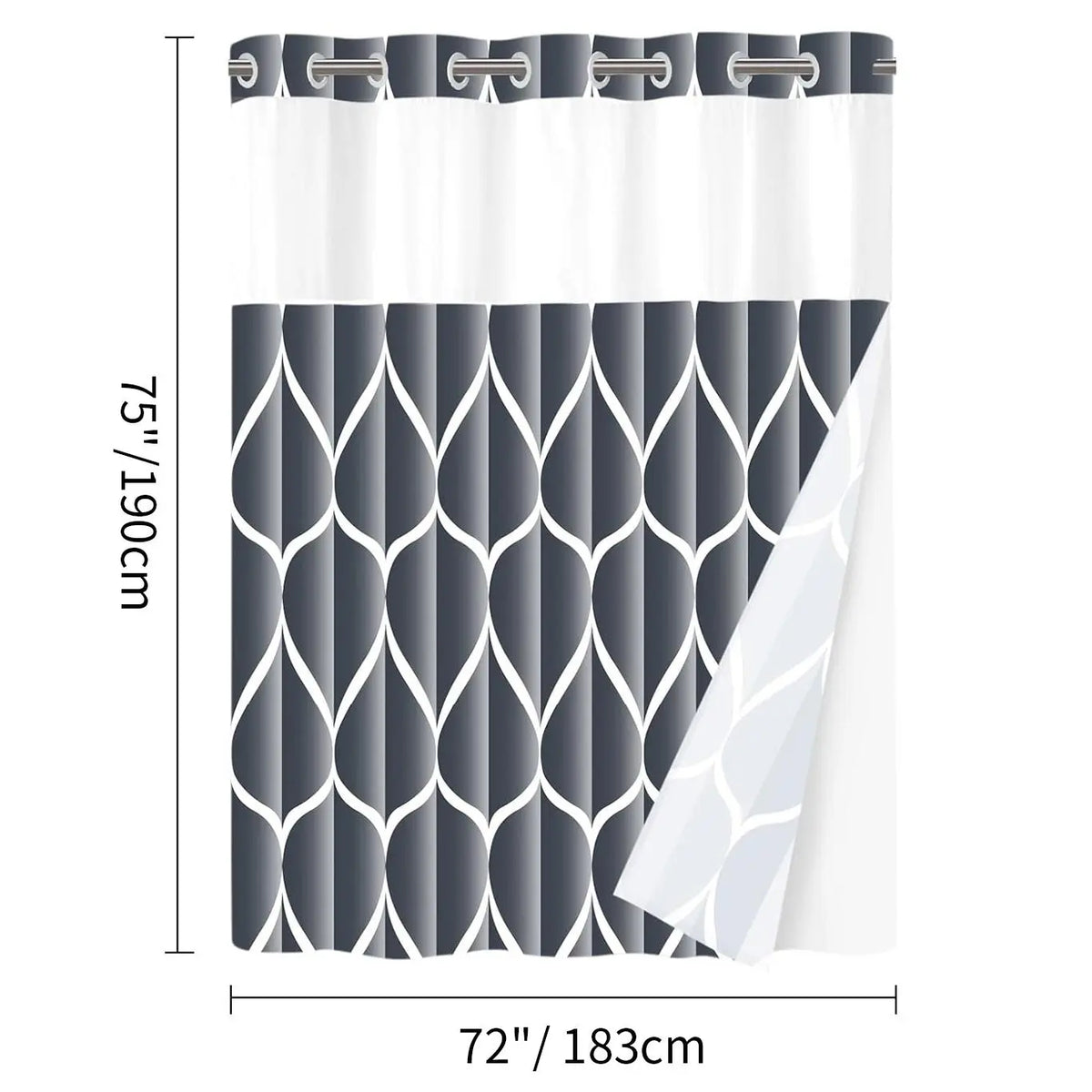 Geometric corrugated no hook shower curtain, double-layer shower curtain with inner lining, soft polyester fabric, fashionable and simple style home decoration, bathroom accessory, 72x75in
